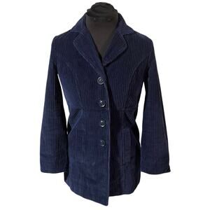d&co Navy Corduroy Blazer Jacket XS | Leopard Lined Tailored Jacket